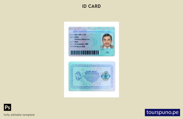Plantilla de tarjeta de identificación nacional de Seychelles lista para imprimi